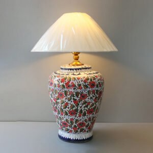 Ceramic Multicolor Floral Blue Pottery Lounge Lamps (Pair)
