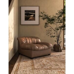 Wide Tan Faux Leather Accent Chair